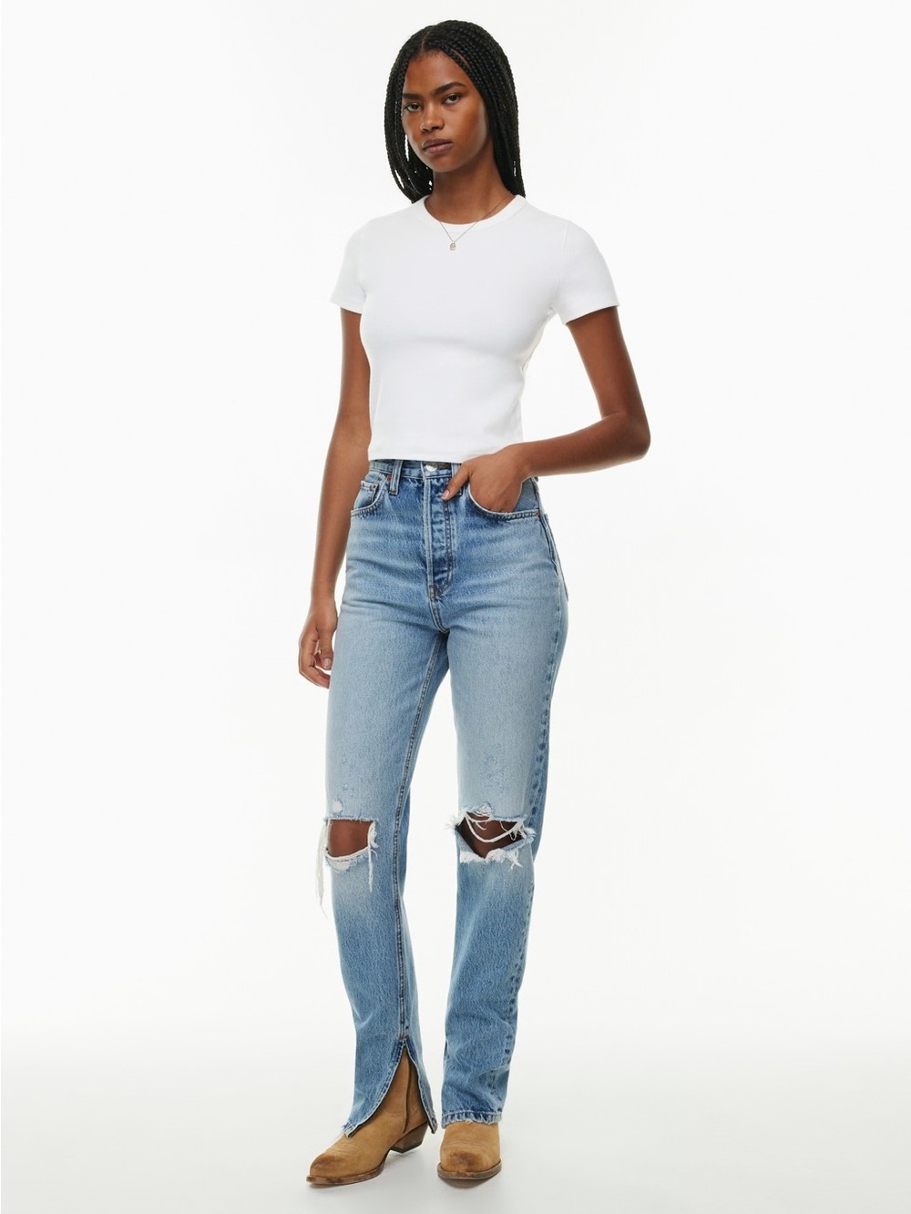 NWT RE/DONE Super High Drainpipe Destroy Jeans•Wrecking Blue